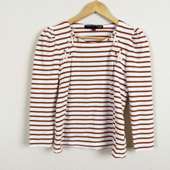 Veronica Beard Eli Striped Baseball Tee Size XS - Picture 1 of 5